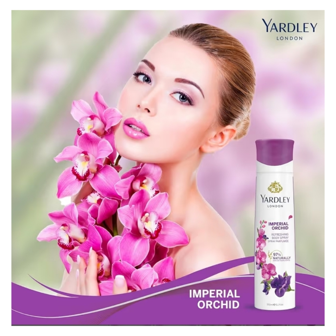 اسپری خوشبوکننده بدن گل ارکیده یاردلی Yardley Imperial Orchid حجم 150 میل-فروشگاه آرایشی و بهداشتی آزارو در شیراز