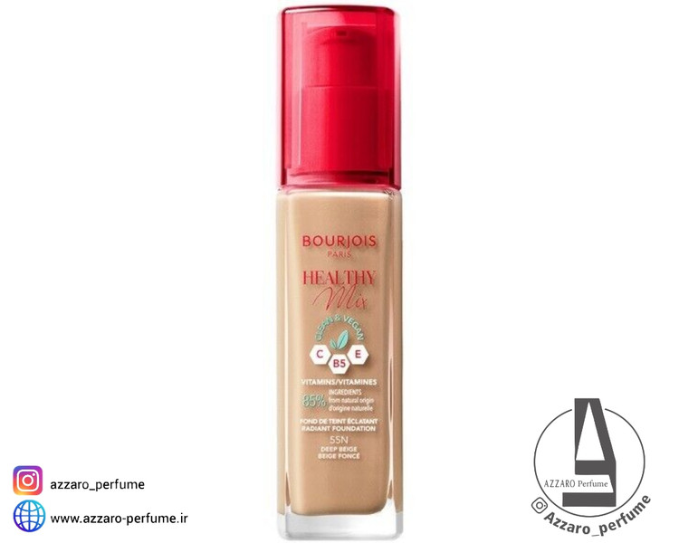 کرم پودر بورژوا هلثی میکس مدل CLEAN & VEGAN شماره 55N رنگ DEEP BEIGE حجم 30 میل-فروشگاه آرایشی و بهداشتی آزارو در شیراز