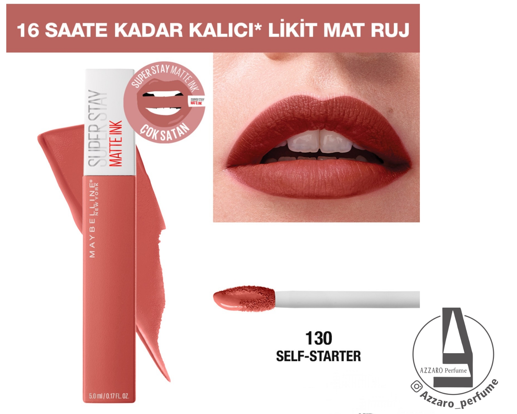 رژ لب مایع مات سوپر استی میبلین شماره 130 رنگ SELF-STARTER حجم 5 میل-فروشگاه اینترنتی آرایشی و بهداشتی آزارو در شیراز