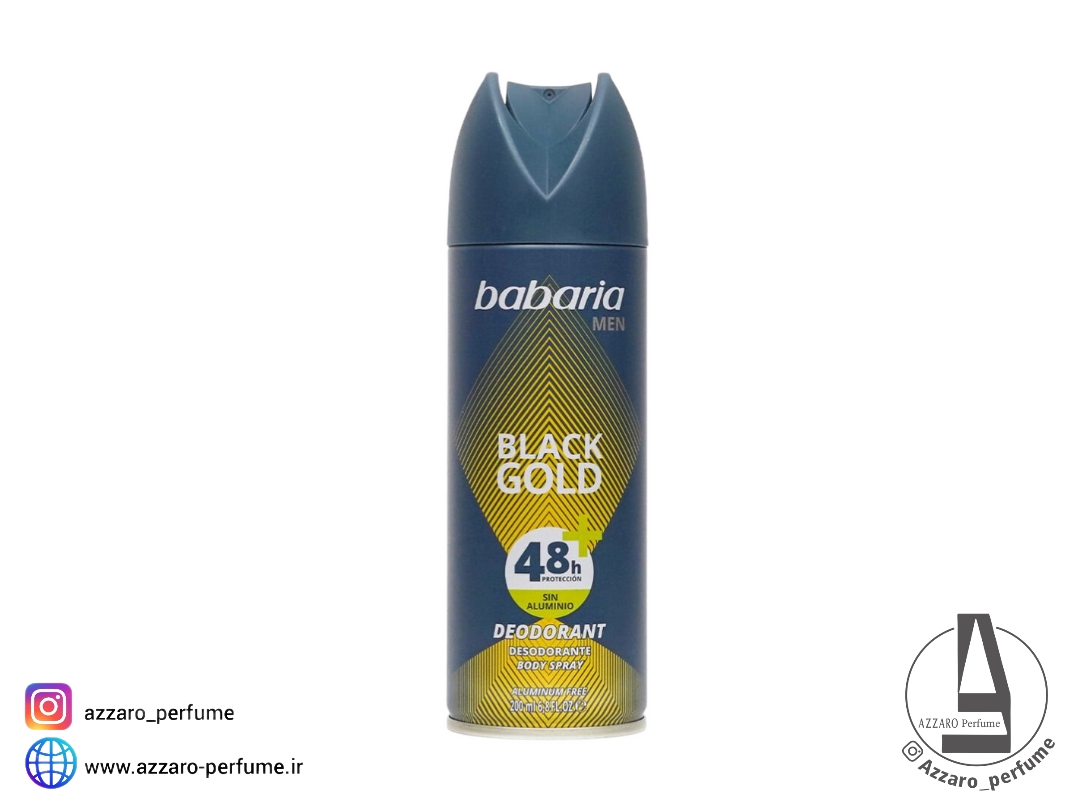 اسپری بدن مردانه باباریا Babaria بلک گلد حجم 200 میل-فروشگاه اینترنتی آرایشی و بهداشتی آزارو در شیراز