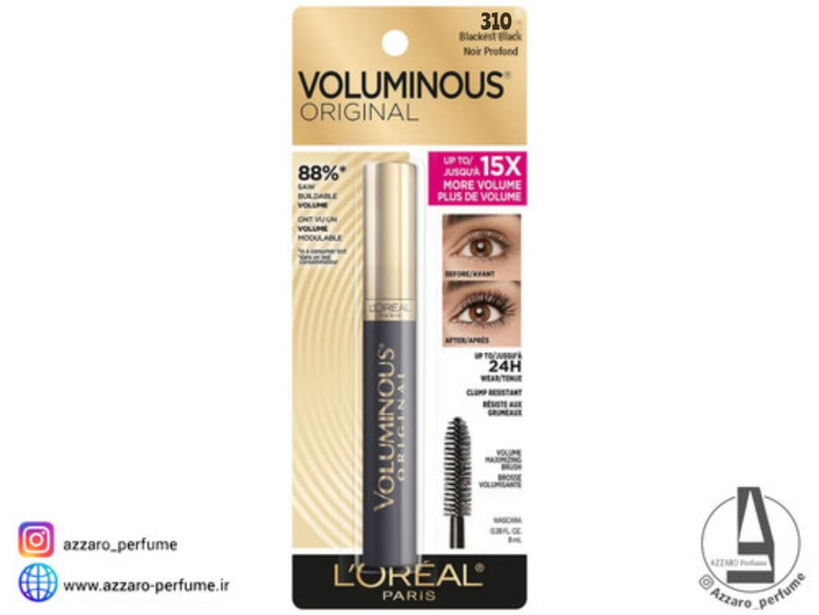 ریمل حجمدهنده لورآل مدل Voluminous Original شماره 310 رنگ Blackest Black حجم 8 میل_فروشگاه اینترنتی آرایشی بهداشتی آزارو در شیراز