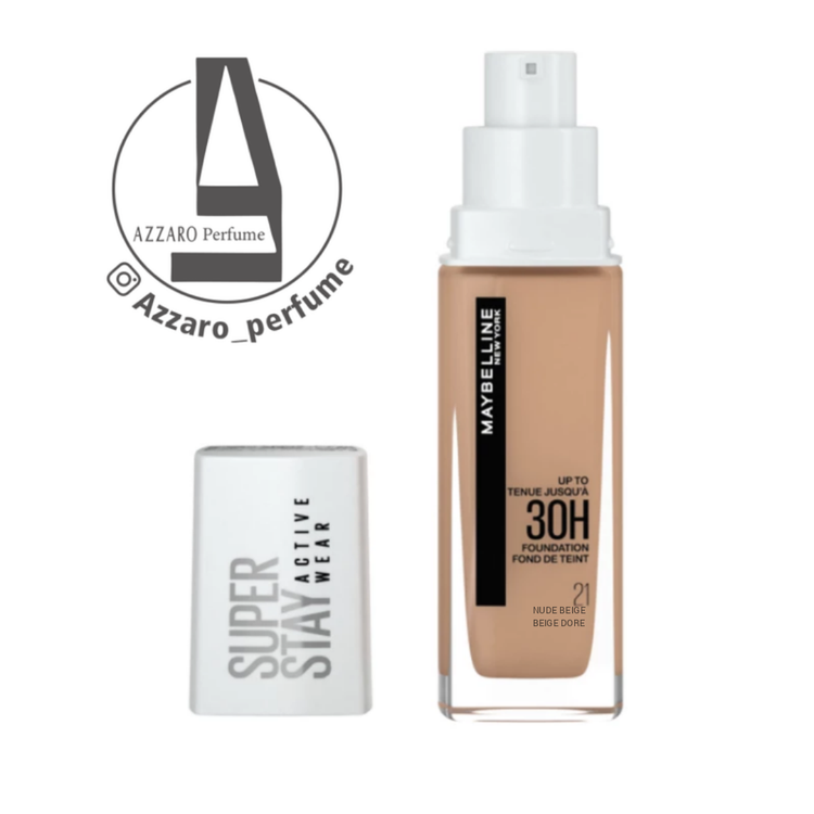 کرم پودر 30 ساعته میبلین مدل Super Stay شماره 21 رنگ NUDE BEIGE حجم 30 میل اصل_فروشگاه اینترنتی آرایشی بهداشتی آزارو در شیراز