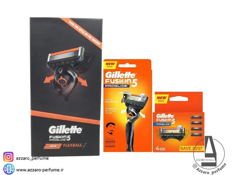 خود تراش ژیلت مدل FUSION 5 PROGLIDE FLEXBALL به همراه تیغ یدک بسته 4 عددی_فروشگاه اینترنتی آرایشی بهداشتی آزارو در شیراز