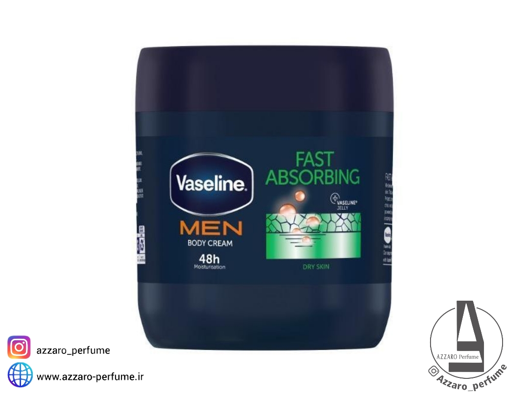 کرم بدن آقایان وازلین مدل Fast Absorbing مناسب پوست خشک حجم ۴۰۰ میل_فروشگاه اینترنتی آرایشی بهداشتی آزارو در شیراز