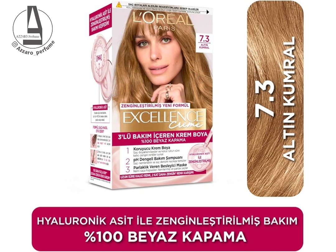 کیت رنگ مو لورآل شماره 7.3 سری EXCELLENCE قهوه ای طلایی_فروشگاه اینترنتی آرایشی بهداشتی آزارو در شیراز‌