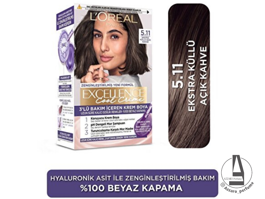 کیت رنگ مو لورآل شماره 5.11 سری EXCELLENCE قهوه ای روشن اکسترا کُلد _فروشگاه اینترنتی آرایشی بهداشتی آزارو در شیراز