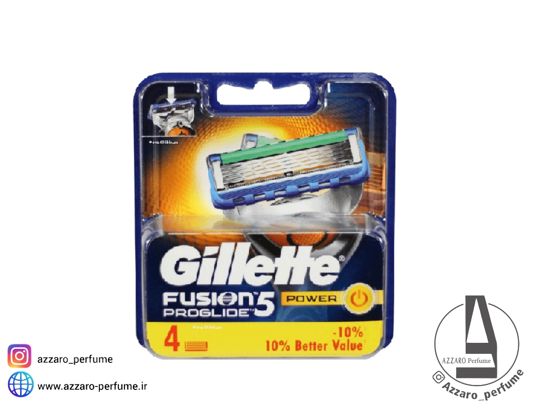 تیغ یدک ژیلت مدل فیوژن 5 پروگلاید پاور بسته 4 عددی اصل آلمان Gillette Fusion 5 ProGlide Power-فروشگاه اینترنتی آرایشی بهداشتی آزارو در شیراز