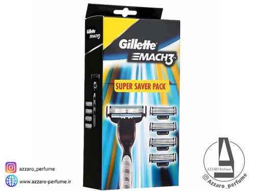 خودتراش ژیلت مدل MACH3 SUPER SAVER به همراه تیغ یدک بسته چهار عددی_فروشگاه اینترنتی آرایشی بهداشتی آزارو در شیراز