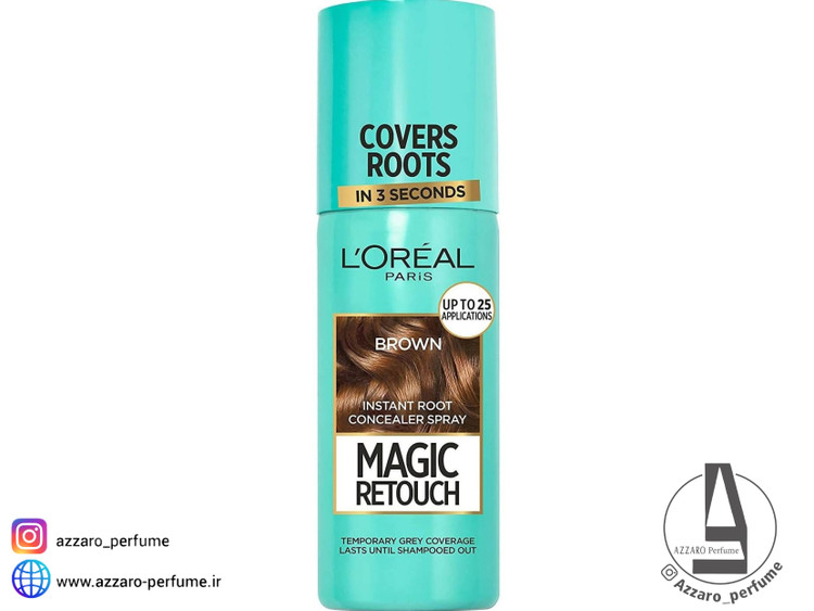 اسپری رنگ (کانسیلر) ریشه مو لورال مدل Magic Retouch رنگ قهوه ای brown حجم 75 میل _فروشگاه اینترنتی آرایشی بهداشتی آزارو در شیراز