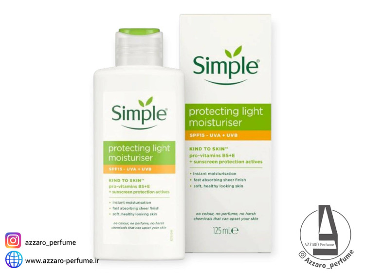 کرم آبرسان و مرطوب کننده لایت ضدآفتاب دار سیمپلSimple با اس پی اف 15 حجم 125 میل_فروشگاه اینترنتی آرایشی بهداشتی آزارو در شیراز
