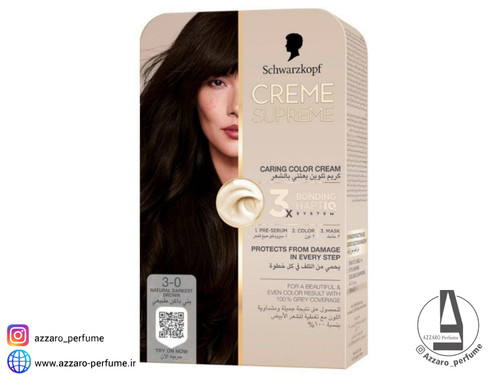 کیت رنگ موی شوارتسکف مدل Creme Supreme شماره 3.0 رنگ قهوه ای طبیعی تیره-فروشگاه اینترنتی آرایشی بهداشتی آزارو در شیراز