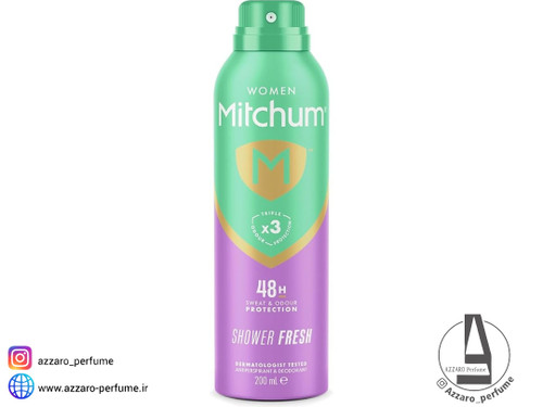 اسپری بدن زنانه میچام Mitchum رایحه شاور فرش حجم 200 میل_فروشگاه اینترنتی آرایشی بهداشتی آزارو در شیراز
