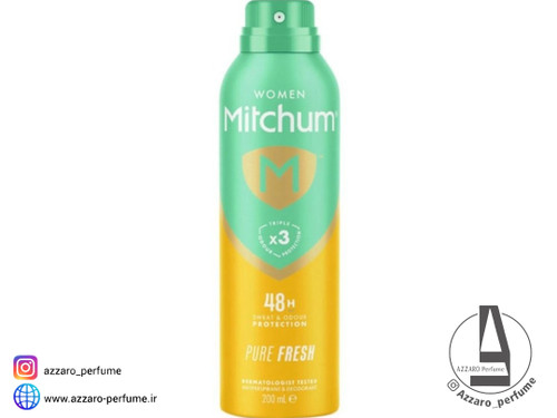اسپری بدن زنانه میچام Mitchum رایحه پیور فرش حجم 200 میل_فروشگاه اینترنتی آرایشی بهداشتی آزارو در شیراز