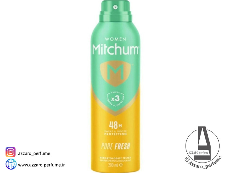 اسپری بدن زنانه میچام Mitchum رایحه پیور فرش حجم 200 میل_فروشگاه اینترنتی آرایشی بهداشتی آزارو در شیراز