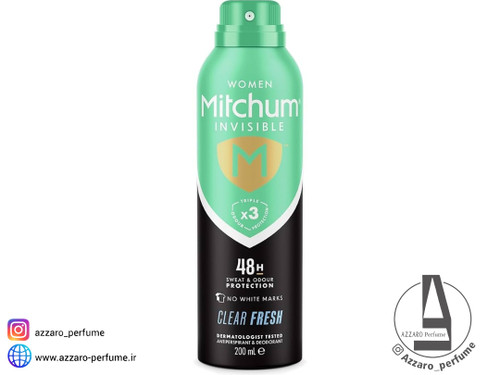 اسپری زنانه میچام Mitchum رایحه کلیر فرش حجم 200 میل_فروشگاه اینترنتی آرایشی بهداشتی آزارو در شیراز