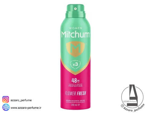 اسپری بدن زنانه میچام Mitchum رایحه فلاور فرش حجم 200 میل_فروشگاه اینترنتی آرایشی بهداشتی آزارو در شیراز