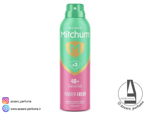 اسپری بدن زنانه میچام Mitchum مدل powder Fresh حجم 200 میل _فروشگاه اینترنتی آرایشی بهداشتی آزارو در شیراز