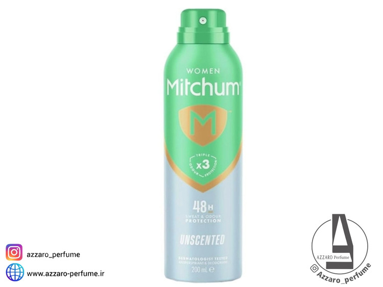 اسپری بدن زنانه میچام Mitchum مدل UNSCENTED حجم 200 میل_فروشگاه اینترنتی آرایشی بهداشتی آزارو در شیراز