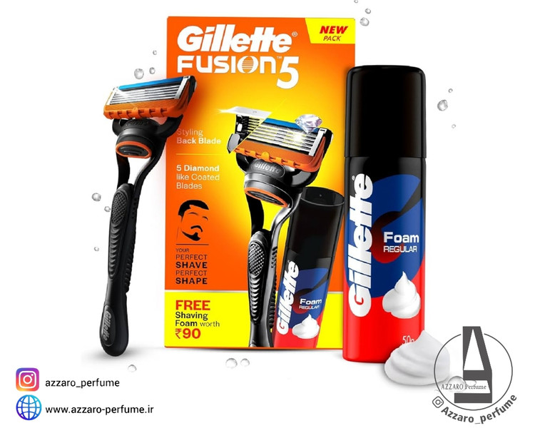 خودتراش ژیلت فیوژن 5 به همراه فوم ژیلت_فروشگاه اینترنتی آرایشی بهداشتی آزارو در شیراز