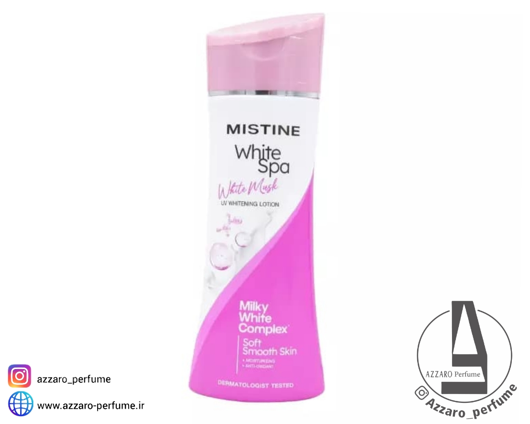 لوسیون بدن سفیدکننده و مرطوب‌کننده میستین White Spa White Musk با محافظت UV مدل Milky White حجم ۲۰۰ میل