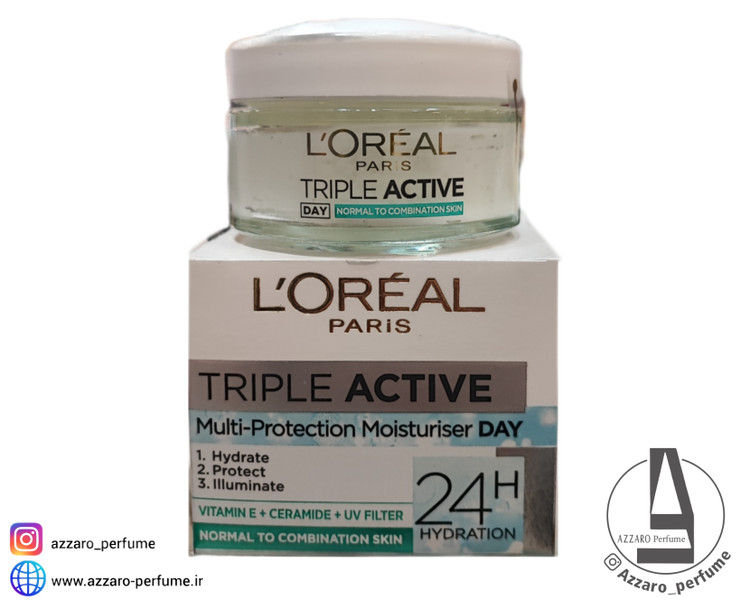 کرم روز لورآل آبرسان مدل TRIPLE ACTIVE مناسب پوست های نرمال و مختلط حجم 50 میل-فروشگاه اینترنتی آرایشی و بهداشتی آزارو در شیراز