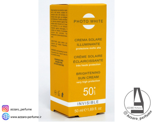 ضد آفتاب بی رنگ فوتو وایت photo white روشن کننده و ضد لک اینویزیبل حجم 50 میل _فروشگاه اینترنتی آرایشی بهداشتی آزارو در شیراز
