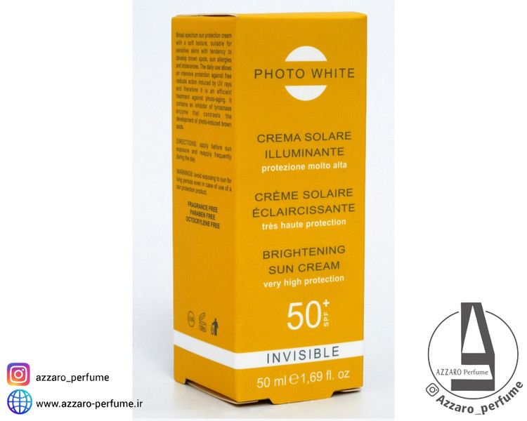 ضد آفتاب بی رنگ فوتو وایت photo white روشن کننده و ضد لک اینویزیبل حجم 50 میل _فروشگاه اینترنتی آرایشی بهداشتی آزارو در شیراز