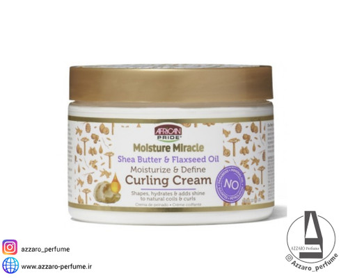 کرم فر کننده مو آفریکن پراید Moisture Miracle حاوی شی باتر و روغن بذر کتان 340 گرم_فروشگاه اینترنتی آرایشی بهداشتی آزارو در شیراز