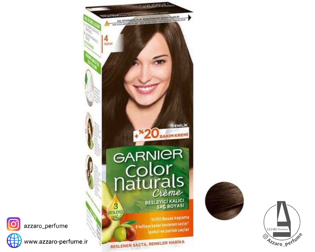 رنگ مو گارنیه Garnier شماره 4 رنگ قهوه ای طبیعی_فروشگاه اینترنتی آرایشی بهداشتی آزارو در شیراز