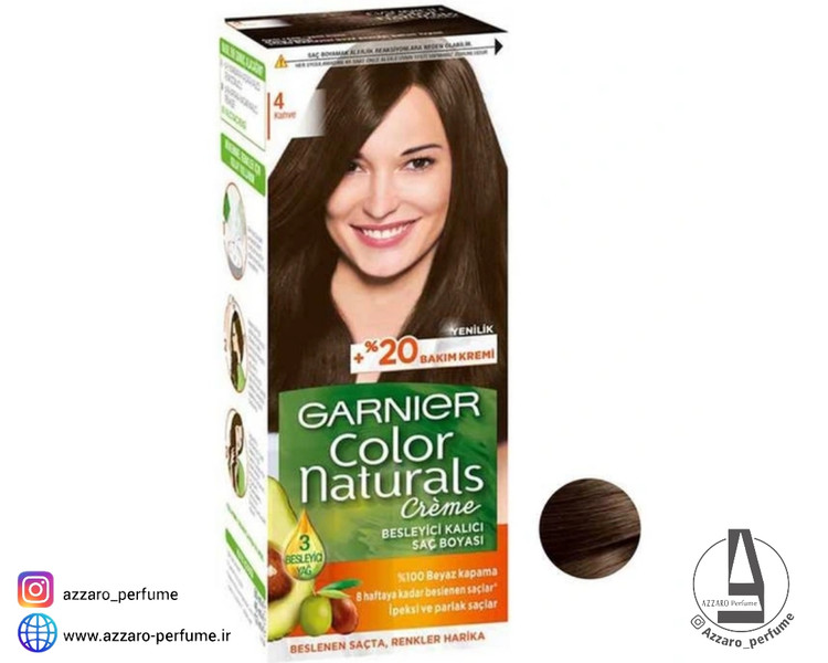 رنگ مو گارنیه Garnier شماره 4 رنگ قهوه ای طبیعی_فروشگاه اینترنتی آرایشی بهداشتی آزارو در شیراز
