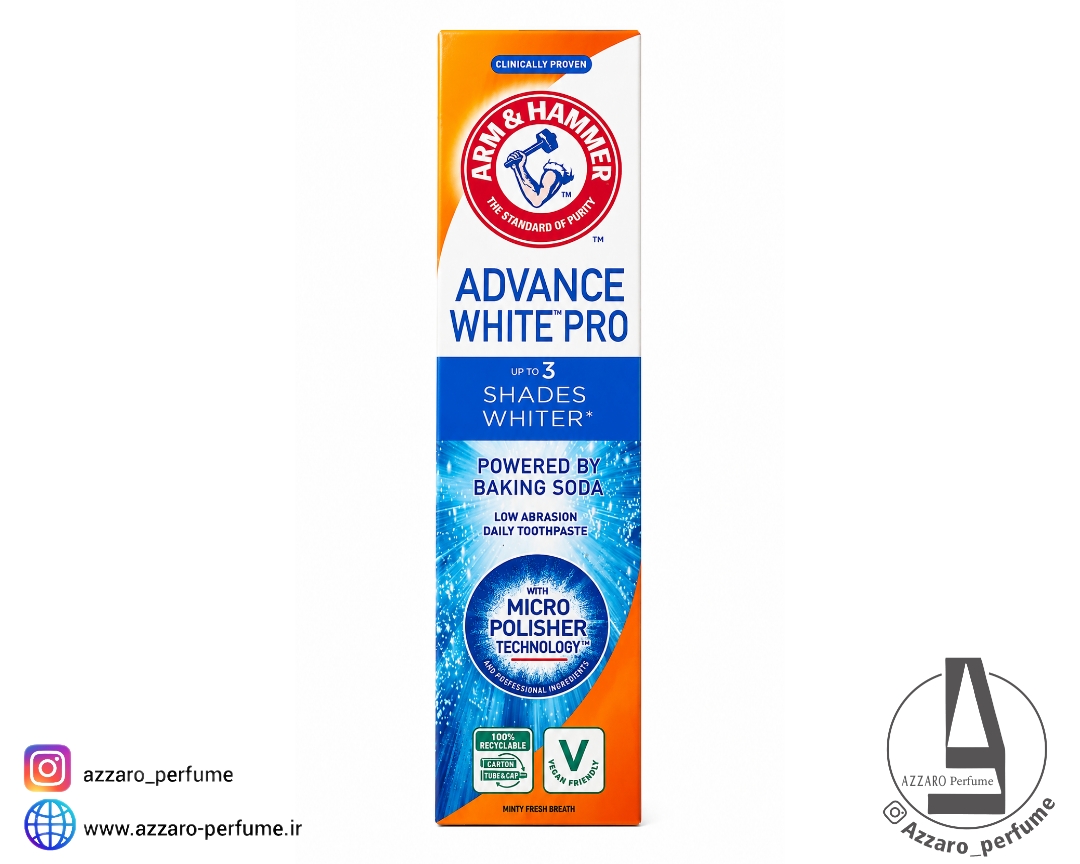 خمیر دندان سفید کننده آرم اند همر مدل Advance White Pro حاوی جوش شیرین حجم 125 میل_فروشگاه اینترنتی آرایشی بهداشتی آزارو در شیراز‌