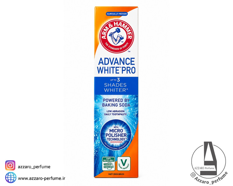 خمیر دندان سفید کننده آرم اند همر مدل Advance White Pro حاوی جوش شیرین حجم 125 میل_فروشگاه اینترنتی آرایشی بهداشتی آزارو در شیراز