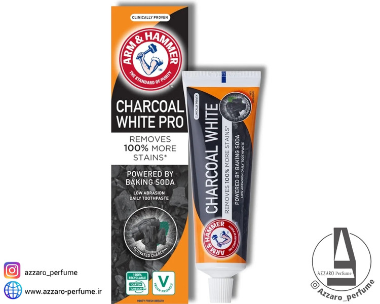 خمیر دندان سفید کننده آرم اند همر Arm & Hammer مدل Charcoal White Pro با زغال فعال و جوش شیرین حجم 125 گرم_فروشگاه اینترنتی آرایشی بهداشتی آزارو در شیراز