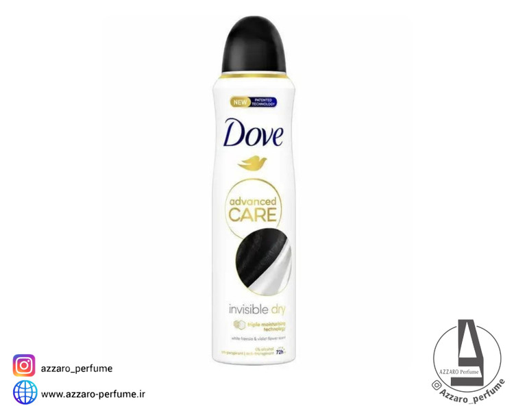 اسپری ضد تعریق زنانه داو Dove سری Advanced Care Invisible Dry رایحه گل فریزیا و بنفشه سفید حجم 250 میل _فروشگاه اینترنتی آرایشی بهداشتی آزارو در شیراز