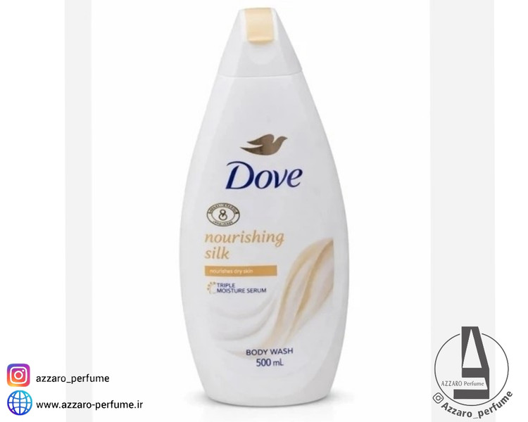 شامپو بدن داو Dove مدل Nourishing Silk مناسب پوست خشک با Triple Moisture Serum حجم 500 میل_فروشگاه اینترنتی آرایشی بهداشتی آزارو در شیراز