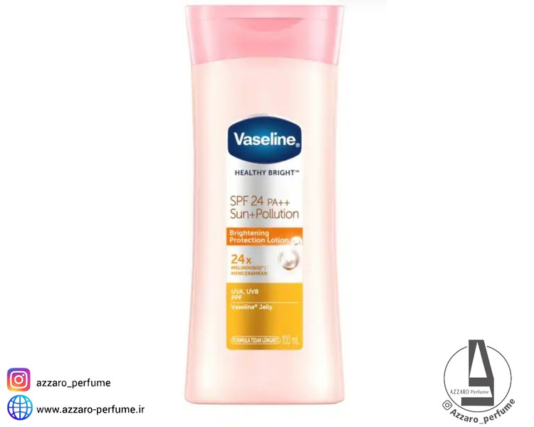 لوسیون بدن ضد آفتاب وازلین Vaseline مدل Healthy Bright Sun + Pollution Protection SPF24 حجم 100 میل_فروشگاه اینترنتی آرایشی بهداشتی آزارو در شیراز