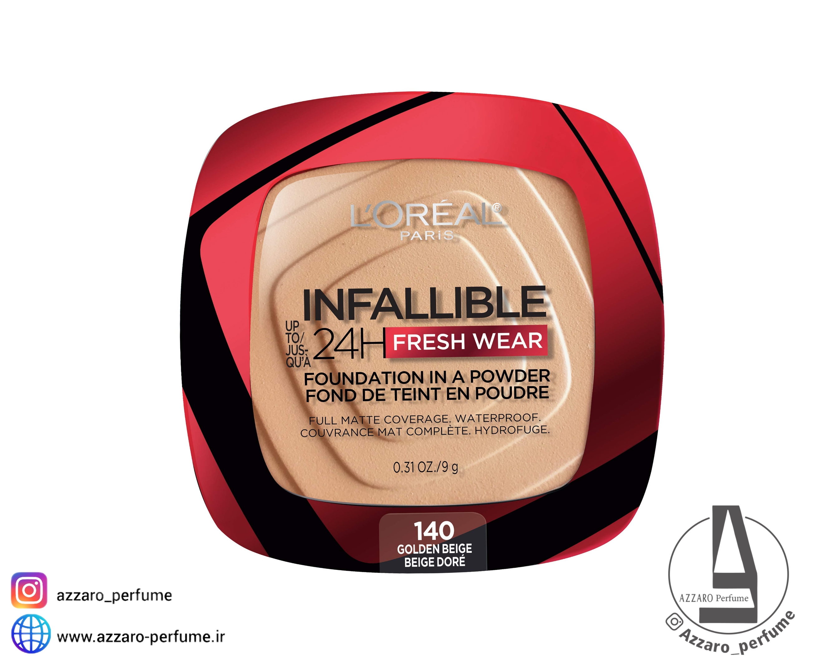 پنکک کرم پودری لورآل پاریس مدل Infallible Fresh Wear شماره 140 Golden Beige حجم 9 گرم_فروشگاه اینترنتی آرایشی بهداشتی آزارو در شیراز‌