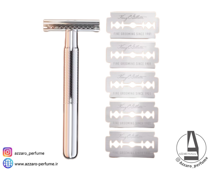 خودتراش کلاسیک ژیلت دو لبه مدل King C. Gillette به همراه ۵ تیغ یدک_فروشگاه اینترنتی آرایشی بهداشتی آزارو در شیراز