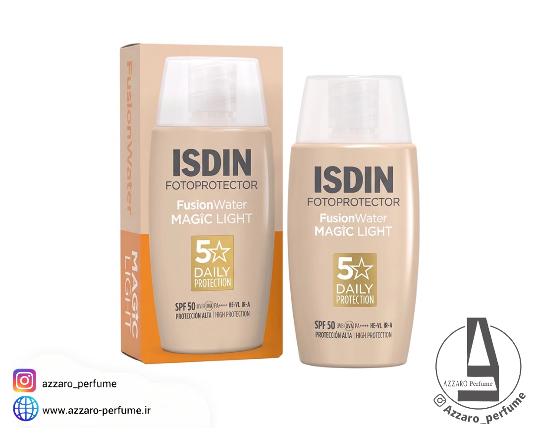 ضد آفتاب رنگی مجیک ایزدین رنگ لایت(روشن) مدل FUSION WATER MAGIC light حاوی SPF50 حجم 50 میل/اصل-فروشگاه اینترنتی آرایشی و بهداشتی آزارو در شیراز