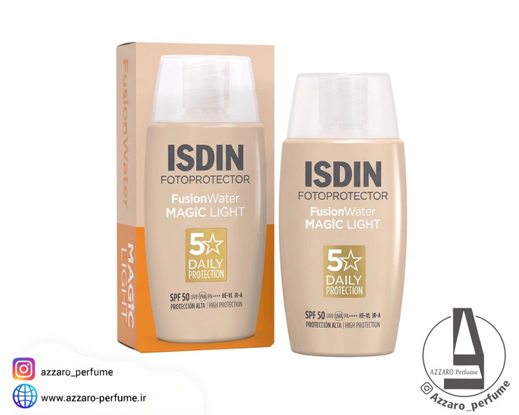ضد آفتاب رنگی مجیک ایزدین رنگ لایت(روشن) مدل FUSION WATER MAGIC light حاوی SPF50 حجم 50 میل/اصل-فروشگاه اینترنتی آرایشی و بهداشتی آزارو در شیراز