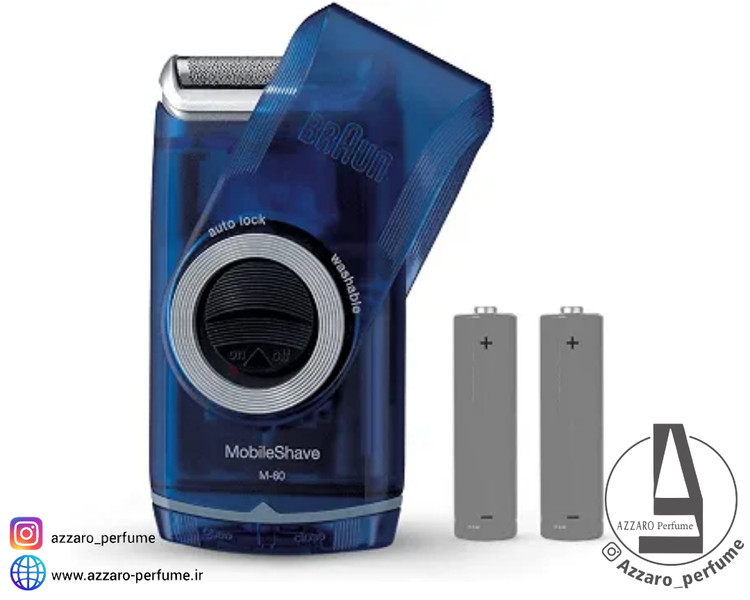 ماشین اصلاح صورت براون مدل MobileShave M-60 رنگ آبی شفاف